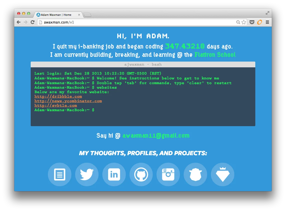 My first terminal based personal website from 2013